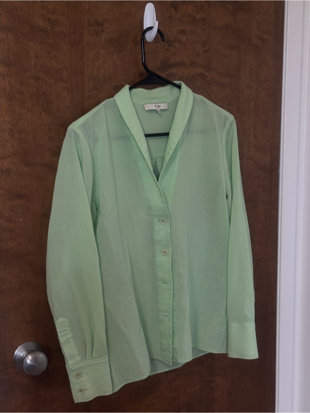 Tibi WoolApple Green Button-Front Blouse Size XS